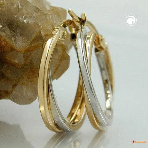 Creole Ohrring 19x2mm bicolor Gelbgold und Weißgold 9Kt GOLD-Sonstige Creolen GOLD-Schmuckhoelle.com