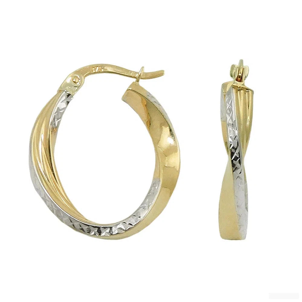 Creole Ohrring 20x18x3mm oval bicolor diamantiert geschwungen 9Kt GOLD-Sonstige Creolen GOLD-Schmuckhoelle.com