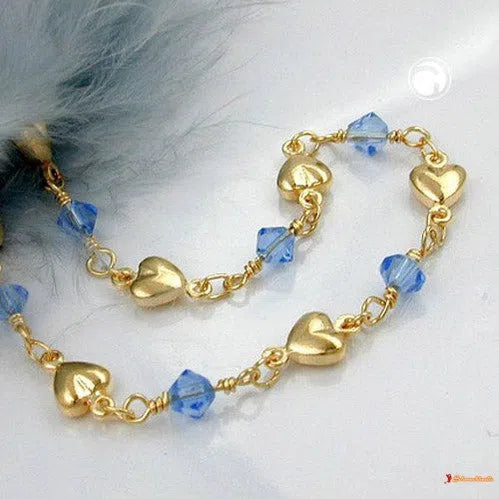 Kette 5mm Fantasie Herz und Glasperlen hellblau AMD-Armbänder 14-20cm - Doublé-Schmuckhoelle.com
