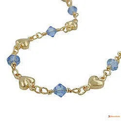 Kette 5mm Fantasie Herz und Glasperlen hellblau AMD-Armbänder 14-20cm - Doublé-Schmuckhoelle.com