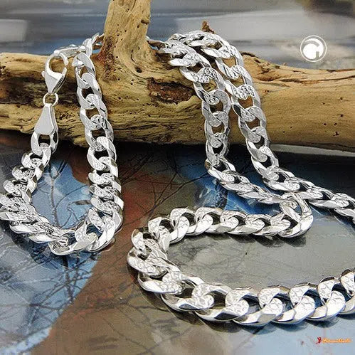 Kette 77mm flache Panzerkette mit beidseitigem Muster Silber 925 50cm-Silberketten 50cm Silber-Schmuckhoelle.com