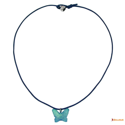 Kette Kinderkette Schmetterling Kunststoff hellblau mit Schliff Kordel dunkelblau 42cm-Ketten Tiere/Figuren bis 55cm-Schmuckhoelle.com