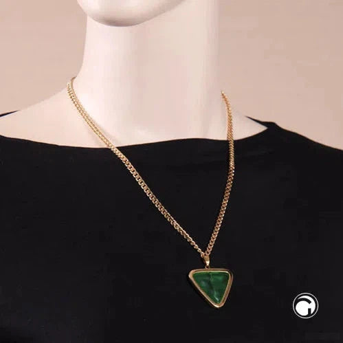 Kette vergoldete Flachpanzer-Kette aus Metall Anhänger Dreieck grün Kunststoff 51cm-Ketten grün-Schmuckhoelle.com