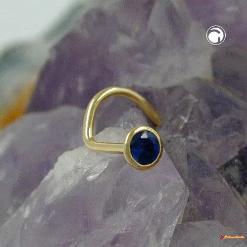 Nasenstecker 25mm Spirale mit Zirkonia safir-blau 18Kt GOLD-Nasenstecker GOLD-Schmuckhoelle.com