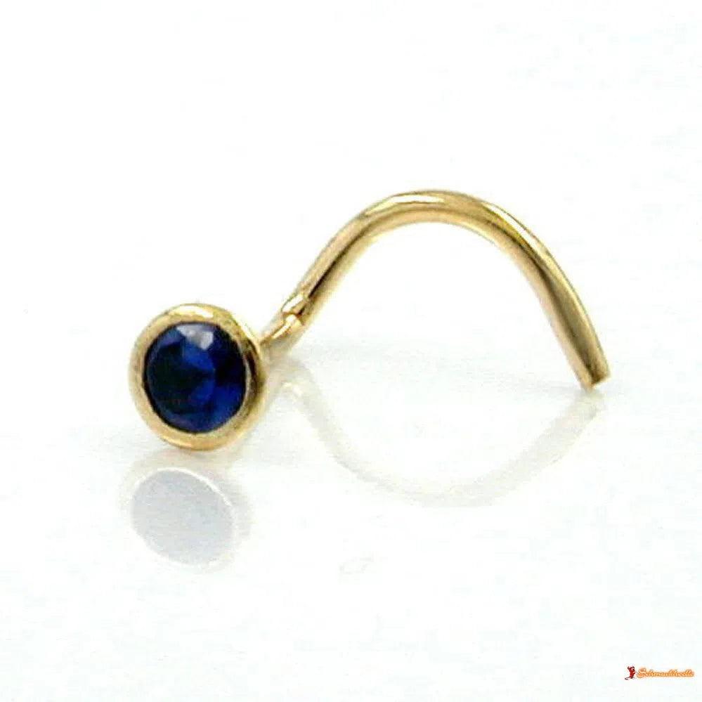 Nasenstecker 25mm Spirale mit Zirkonia safir-blau 18Kt GOLD-Nasenstecker GOLD-Schmuckhoelle.com