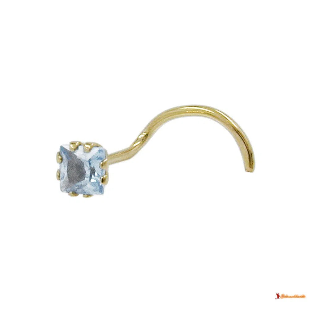 Nasenstecker 3x3mm Zirkonia aquafarben 18Kt GOLD-Nasenstecker GOLD-Schmuckhoelle.com