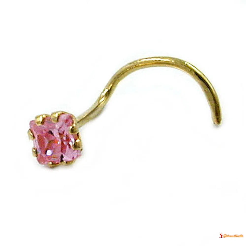 Nasenstecker 3x3mm Zirkonia pink rosafarben 18Kt GOLD-Nasenstecker GOLD-Schmuckhoelle.com