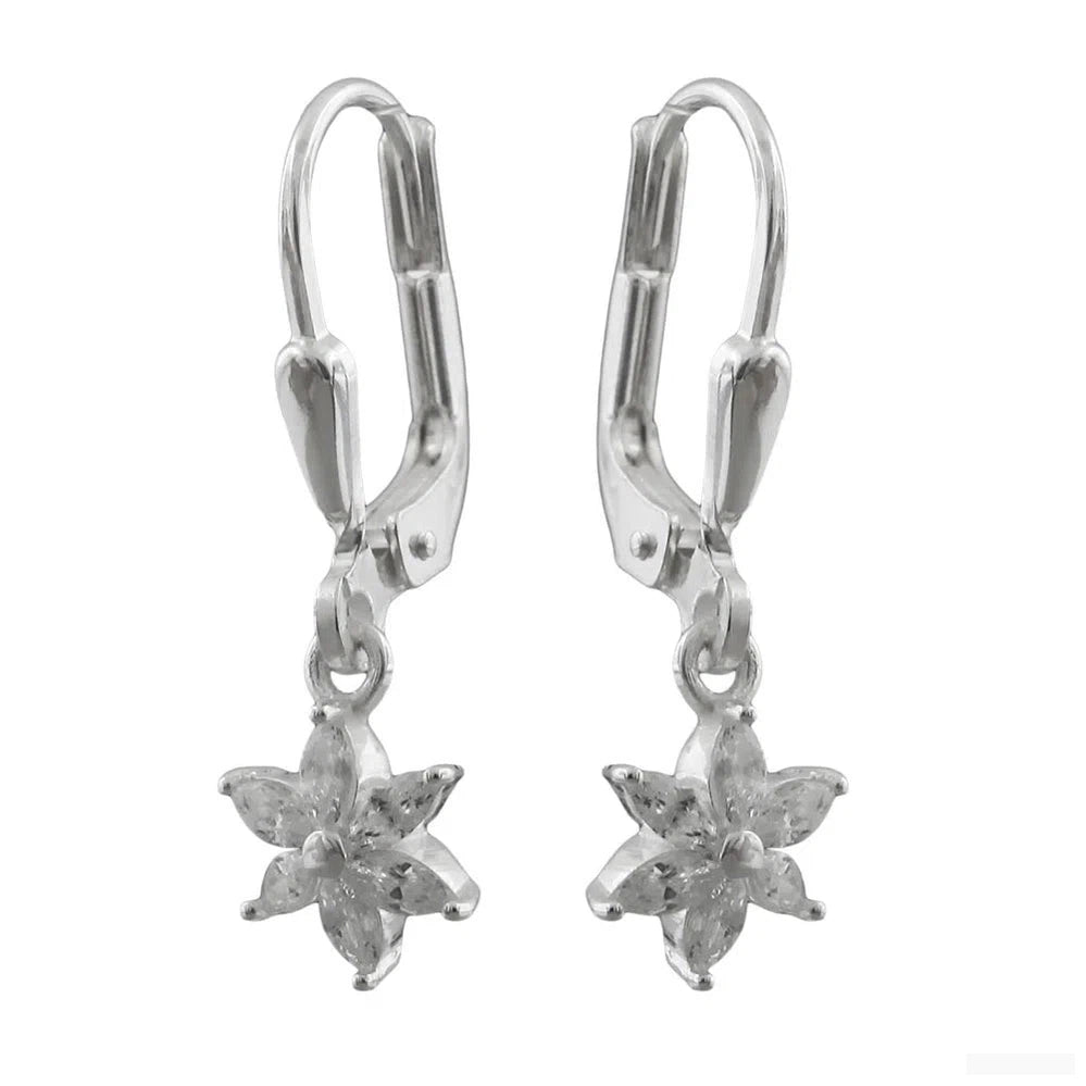 Ohrbrisur Ohrhänger Ohrringe 23x6mm Blume oder Stern Zirkonia Silber 925-Ohrringe Zirkonia Silber-Schmuckhoelle.com