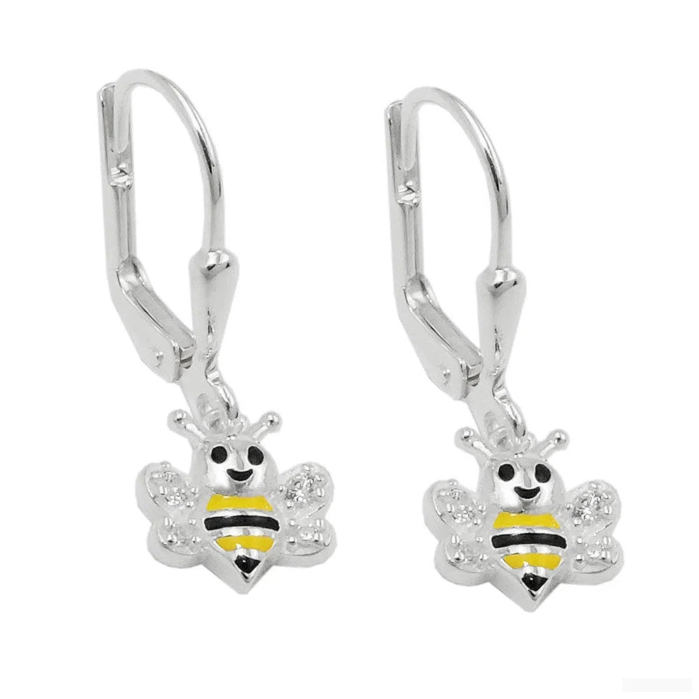Ohrbrisur Ohrhänger Ohrringe 23x8mm Biene gelb-schwarz lackiert mit Zirkonia Silber 925-Kinder-Ohrringe Silber-Schmuckhoelle.com