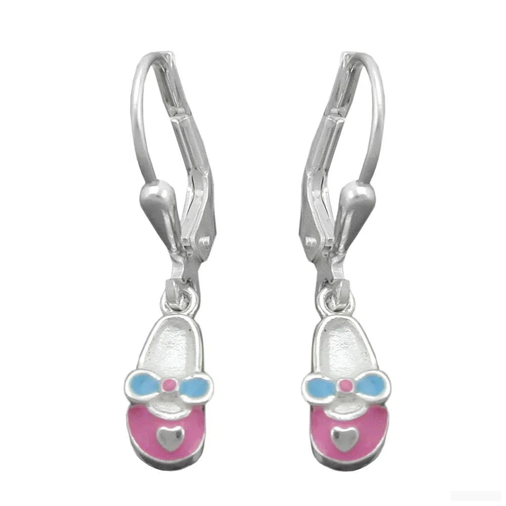 Ohrbrisur Ohrhänger Ohrringe 24x5mm Kinderschuh rosa-hellblau lackiert Silber 925-Kinder-Ohrringe Silber-Schmuckhoelle.com