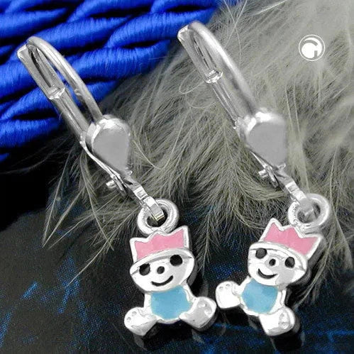 Ohrbrisur Ohrhänger Ohrringe 24x6mm kleiner König pink-hellblau lackiert Silber 925-Kinder-Ohrringe Silber-Schmuckhoelle.com
