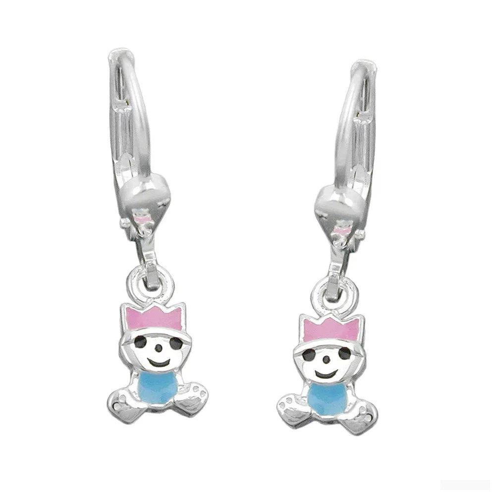 Ohrbrisur Ohrhänger Ohrringe 24x6mm kleiner König pink-hellblau lackiert Silber 925-Kinder-Ohrringe Silber-Schmuckhoelle.com