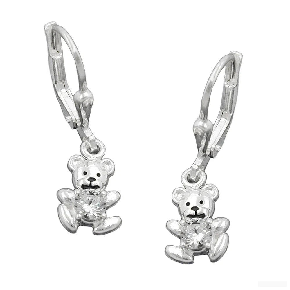 Ohrbrisur Ohrhänger Ohrringe 24x7mm kleiner Bär Zirkonia weiß Silber 925-Kinder-Ohrringe Silber-Schmuckhoelle.com