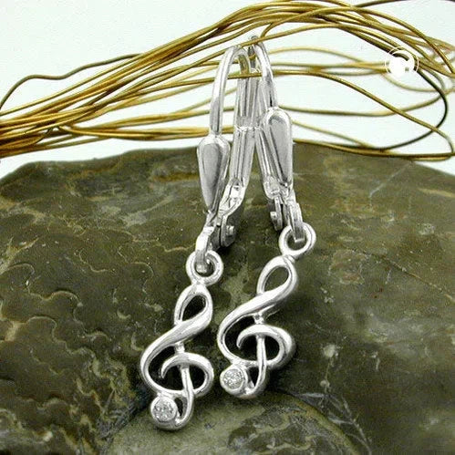 Ohrbrisur Ohrhänger Ohrringe 25x5mm Notenschlüssel mit Zirkonia Silber 925-Ohrringe Zirkonia Silber-Schmuckhoelle.com