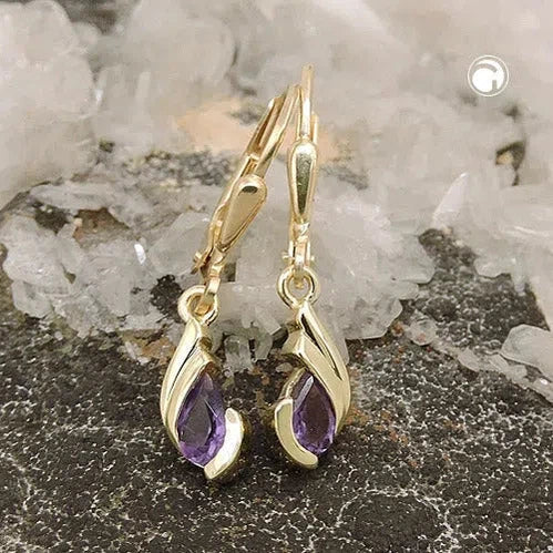 Ohrbrisur Ohrhänger Ohrringe 25x5mm Tropfen Amethyst 9Kt GOLD-Ohrringe mit Stein GOLD-Schmuckhoelle.com