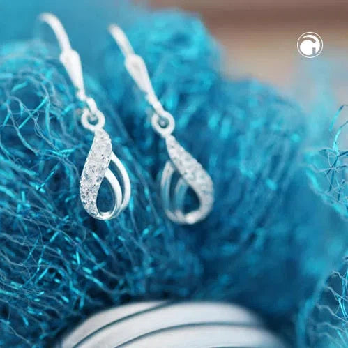 Ohrbrisur Ohrhänger Ohrringe 25x6mm Tropfen mit Zirkonias Silber 925-Ohrringe Zirkonia Silber-Schmuckhoelle.com