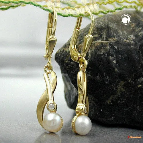Ohrbrisur Ohrhänger Ohrringe 30x6mm Süßwasserzuchtperle Zirkonia 9Kt GOLD-Ohrringe mit Stein GOLD-Schmuckhoelle.com