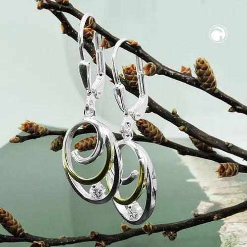 Ohrbrisur Ohrhänger Ohrringe 32x11mm oval bicolor mit Zirkonia Silber 925-Ohrringe Zirkonia Silber-Schmuckhoelle.com