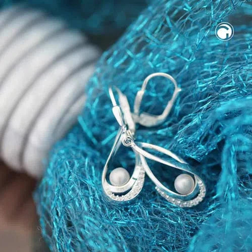 Ohrbrisur Ohrhänger Ohrringe 34x9mm Süßwasserzuchtperle mit Zirkonias Silber 925-Ohrringe Zuchtperlen Silber-Schmuckhoelle.com