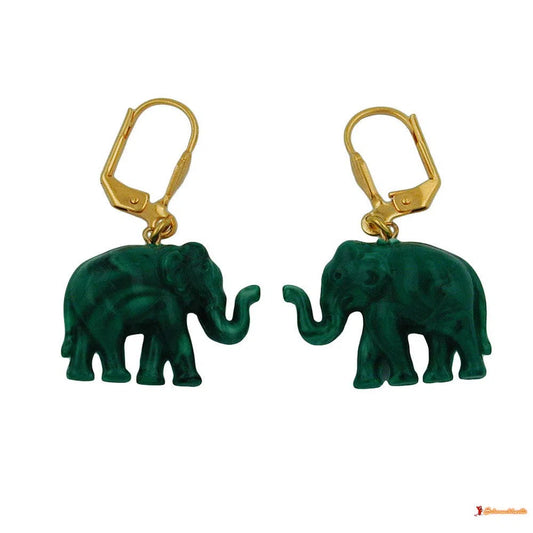 Ohrbrisur Ohrhänger Ohrringe 37x23mm goldfarben Elefant mini grün-marmoriert Kunststoff-Brisuren Modeschmuck-Schmuckhoelle.com
