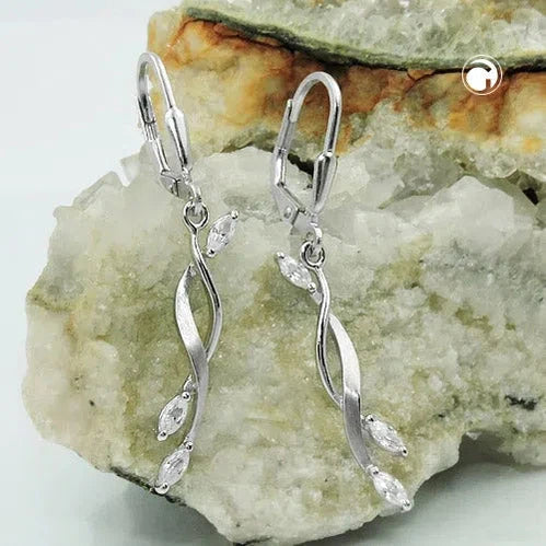 Ohrbrisur Ohrhänger Ohrringe 40x5mm Zirkonia matt-glänzend rhodiniert Silber 925-Ohrringe Zirkonia Silber-Schmuckhoelle.com