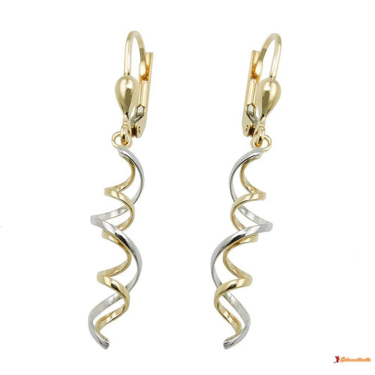 Ohrbrisur Ohrhänger Ohrringe 43x7mm 2 Spiralen bicolor mit Weißgold 9Kt GOLD-Ohrringe ohne Stein GOLD-Schmuckhoelle.com