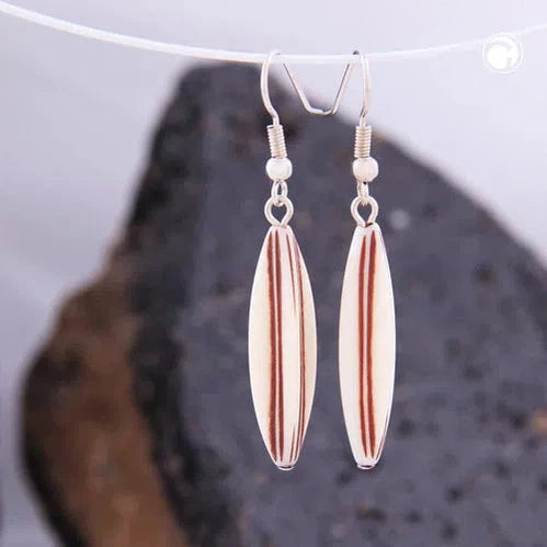 Ohrhaken Ohrhänger Ohrringe 30x9mm Rillenolive Kunststoff beige-braun-Ohrhaken Modeschmuck-Schmuckhoelle.com