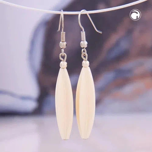 Ohrhaken Ohrhänger Ohrringe 30x9mm Rillenolive Kunststoff beigefarben-Ohrhaken Modeschmuck-Schmuckhoelle.com