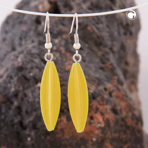 Ohrhaken Ohrhänger Ohrringe 30x9mm Rillenolive Kunststoff gelb-satt-Ohrhaken Modeschmuck-Schmuckhoelle.com