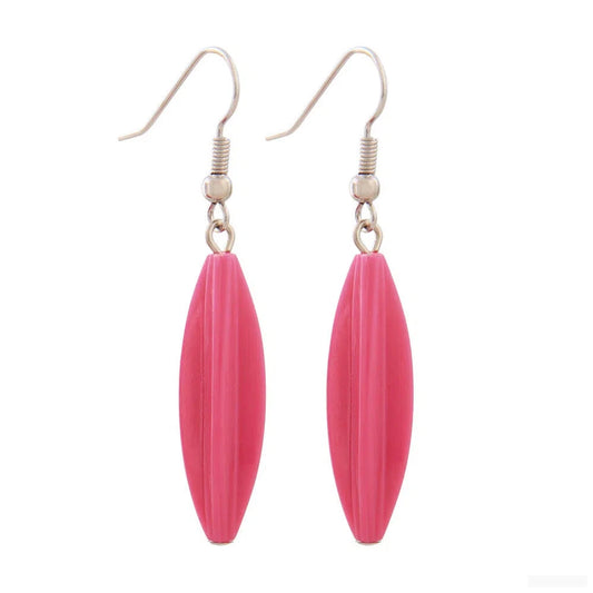 Ohrhaken Ohrhänger Ohrringe 30x9mm Rillenolive Kunststoff pinkfarben-Ohrhaken Modeschmuck-Schmuckhoelle.com
