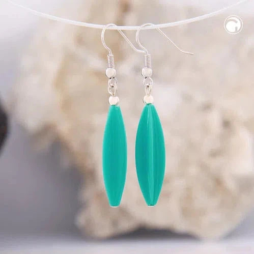 Ohrhaken Ohrhänger Ohrringe 30x9mm Rillenolive Kunststoff türkis-satt-Ohrhaken Modeschmuck-Schmuckhoelle.com