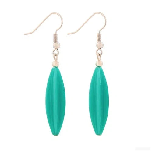 Ohrhaken Ohrhänger Ohrringe 30x9mm Rillenolive Kunststoff türkis-satt-Ohrhaken Modeschmuck-Schmuckhoelle.com