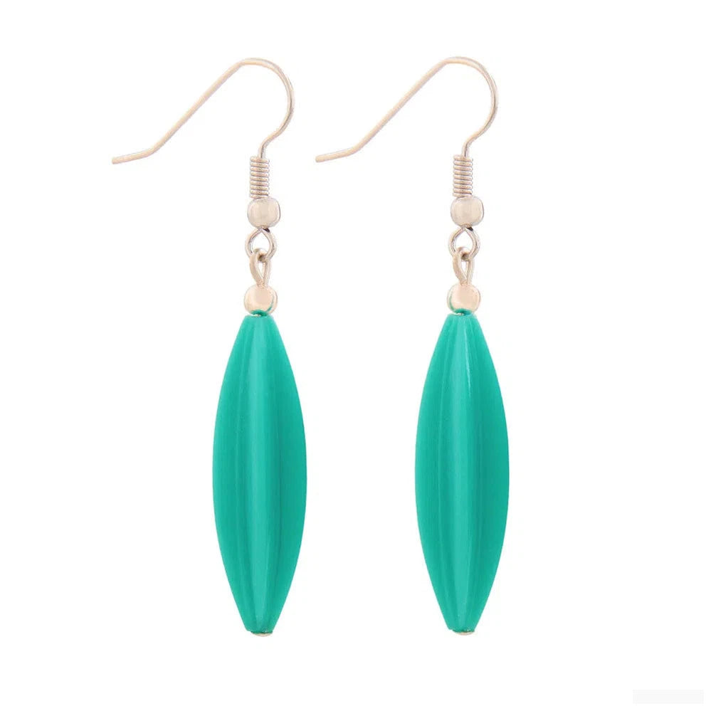 Ohrhaken Ohrhänger Ohrringe 30x9mm Rillenolive Kunststoff türkis-satt-Ohrhaken Modeschmuck-Schmuckhoelle.com