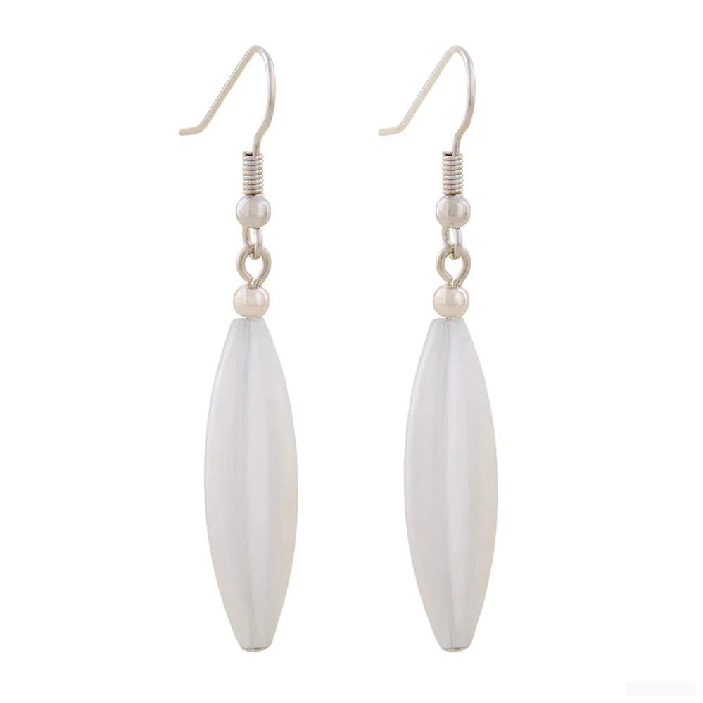 Ohrhaken Ohrhänger Ohrringe 30x9mm Rillenolive Kunststoff wachsweiß-Ohrhaken Modeschmuck-Schmuckhoelle.com