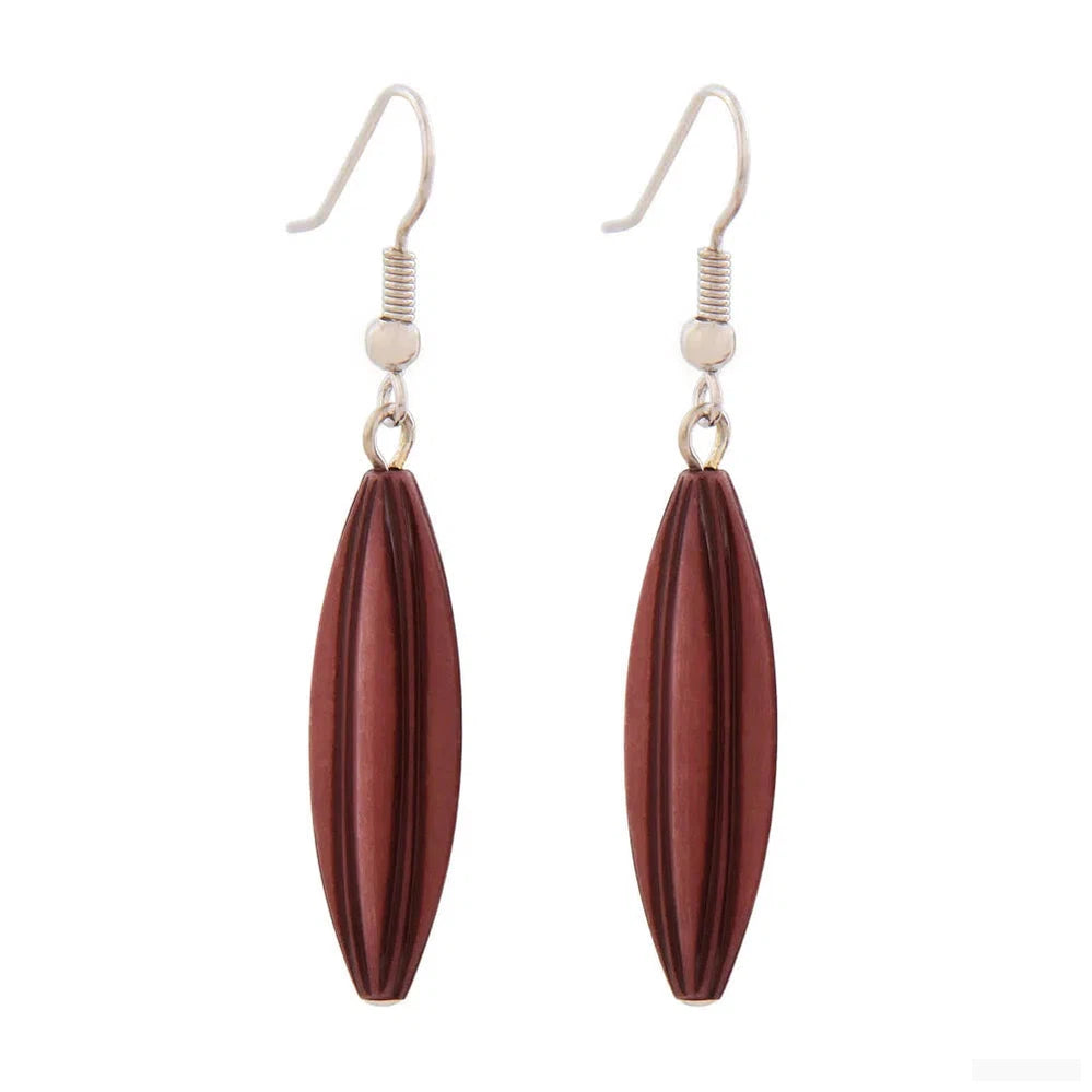 Ohrhaken Ohrhänger Ohrringe 30x9mm Rillenolive Kunststoff weinrot-Ohrhaken Modeschmuck-Schmuckhoelle.com