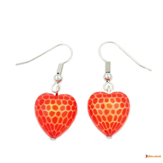 Ohrhaken Ohrhänger Ohrringe 35x15mm Herz mit Schliff Kunststoffperle orange-rot-Ohrhaken Modeschmuck-Schmuckhoelle.com