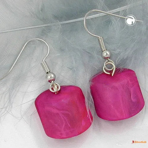 Ohrhaken Ohrhänger Ohrringe 37x15mm Schrägperle Kunststoff pink-marmoriert-matt-Ohrhaken Modeschmuck-Schmuckhoelle.com