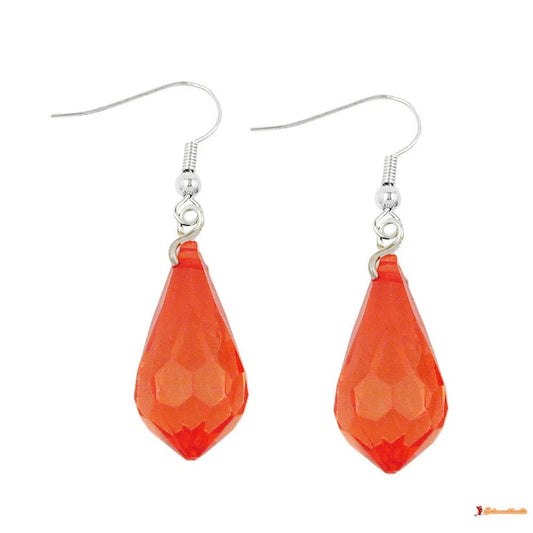 Ohrhaken Ohrhänger Ohrringe 44x11mm Tropfen rot-transparent facettiert Kunststoff-Ohrhaken Modeschmuck-Schmuckhoelle.com