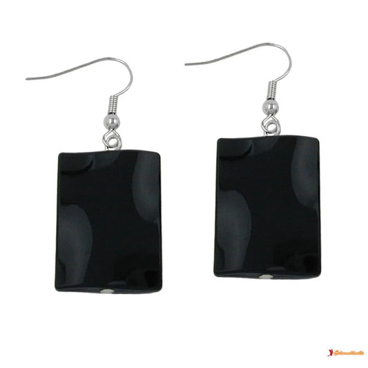 Ohrhaken Ohrhänger Ohrringe 45x17mm Viereck Kunststoff gewellt schwarz glänzend-Ohrhaken Modeschmuck-Schmuckhoelle.com
