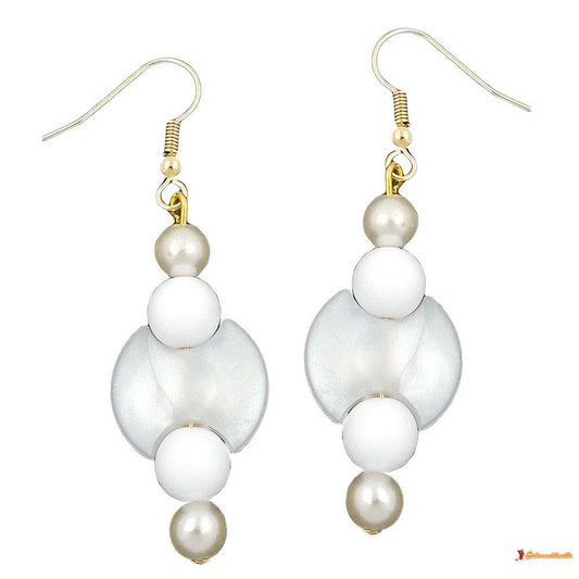 Ohrhaken Ohrhänger Ohrringe 55x17mm Scheibe Kunststoff perlmuttfarben weiß glänzend-Ohrhaken Modeschmuck-Schmuckhoelle.com