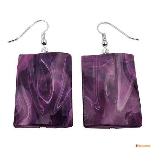 Ohrhaken Ohrhänger Ohrringe 56x25mm Viereck Kunststoff gewellt lila-weiß-marmoriert-Ohrhaken Modeschmuck-Schmuckhoelle.com