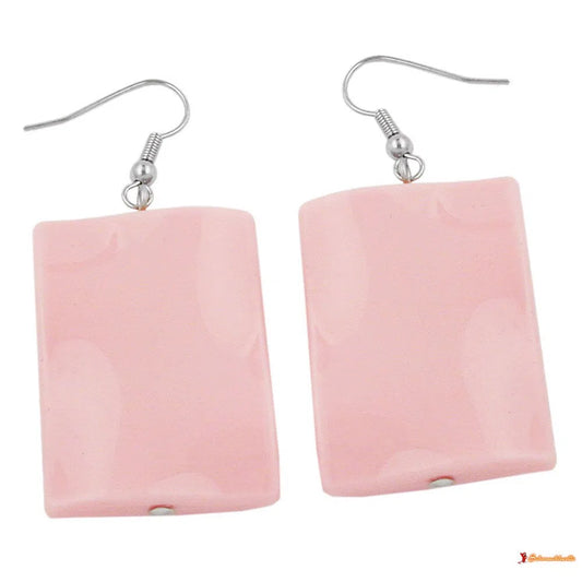 Ohrhaken Ohrhänger Ohrringe 56x25mm Viereck Kunststoff gewellt rosa-glänzend-Ohrhaken Modeschmuck-Schmuckhoelle.com