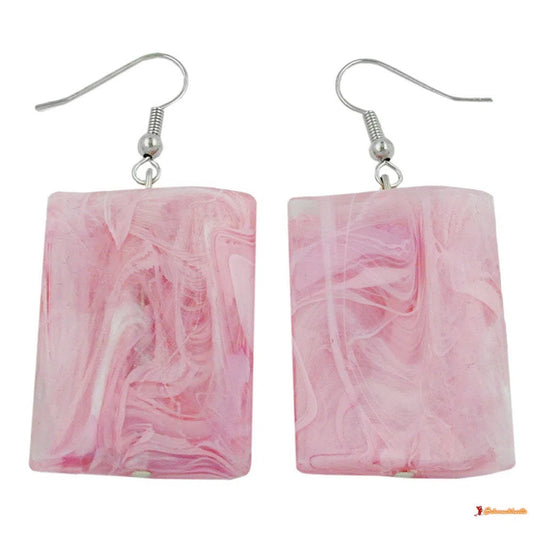 Ohrhaken Ohrhänger Ohrringe 56x25mm Viereck Kunststoff gewellt rosa-marmoriert-Ohrhaken Modeschmuck-Schmuckhoelle.com