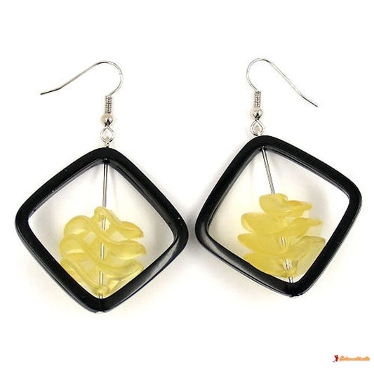Ohrhaken Viereck schwarz Perle gelb-Ohrhaken Modeschmuck-Schmuckhoelle.com