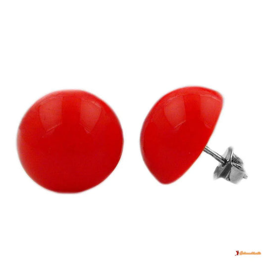 Ohrstecker Ohrring 13mm satt-rot-glänzend Kunststoff halbrund gewölbt-Ohrstecker Modeschmuck-Schmuckhoelle.com