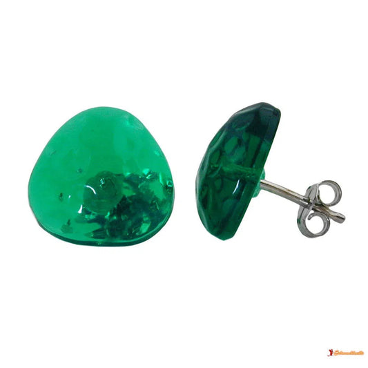 Ohrstecker Ohrring 14mm Dreieck grün-transparent gehämmert Kunststoff-Ohrstecker Modeschmuck-Schmuckhoelle.com