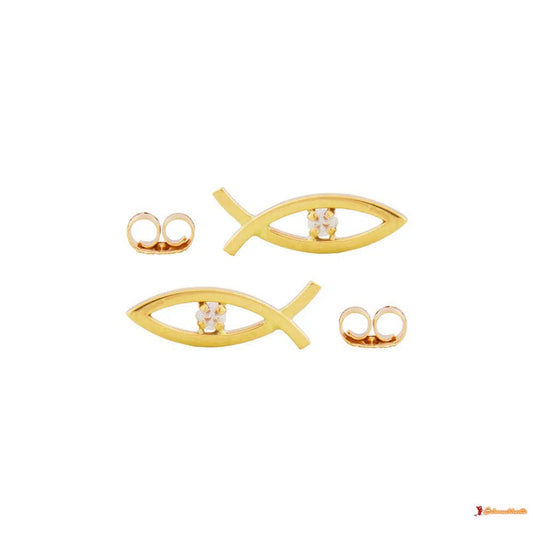 Ohrstecker Ohrring 15x5mm Jesus Zeichen bicolor Zirkonia 9Kt GOLD-Ohrstecker mit Zirkonia weiß GOLD-Schmuckhoelle.com