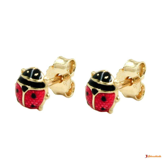 Ohrstecker Ohrring 6mm Marienkäfer rot-schwarz lackiert 9Kt GOLD-Ohrschmuck für Kinder GOLD-Schmuckhoelle.com