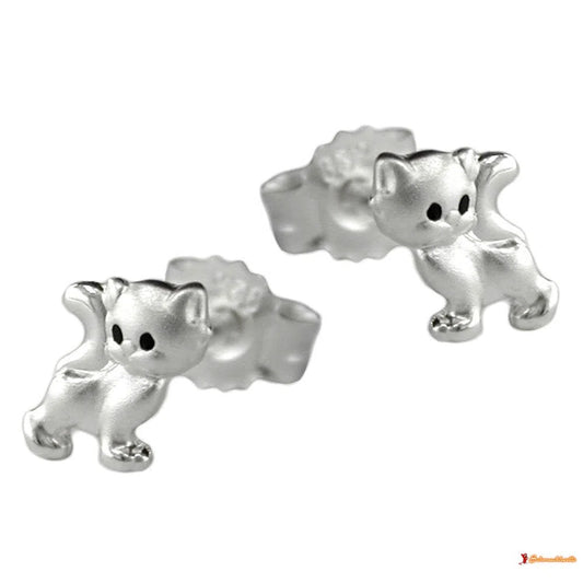 Ohrstecker Ohrring 6x5mm Kinderohrring Katze matt-glänzend Silber 925-Kinder-Ohrstecker Silber-Schmuckhoelle.com