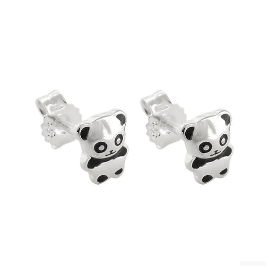 Ohrstecker Ohrring 6x5mm kleiner Pandabär glänzend schwarz lackiert Silber 925-Kinder-Ohrstecker Silber-Schmuckhoelle.com